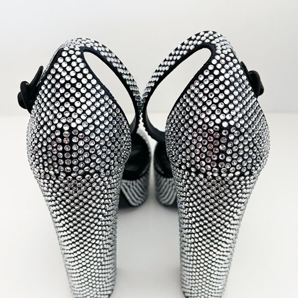 Prada Embellished Satin Platform Sandals with Crystals Logo 38.5 - Picture 10 of 14
